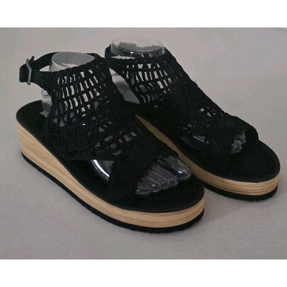 Muk Luks Flying High Black Wedge Sandals Shoes Womens Size 8